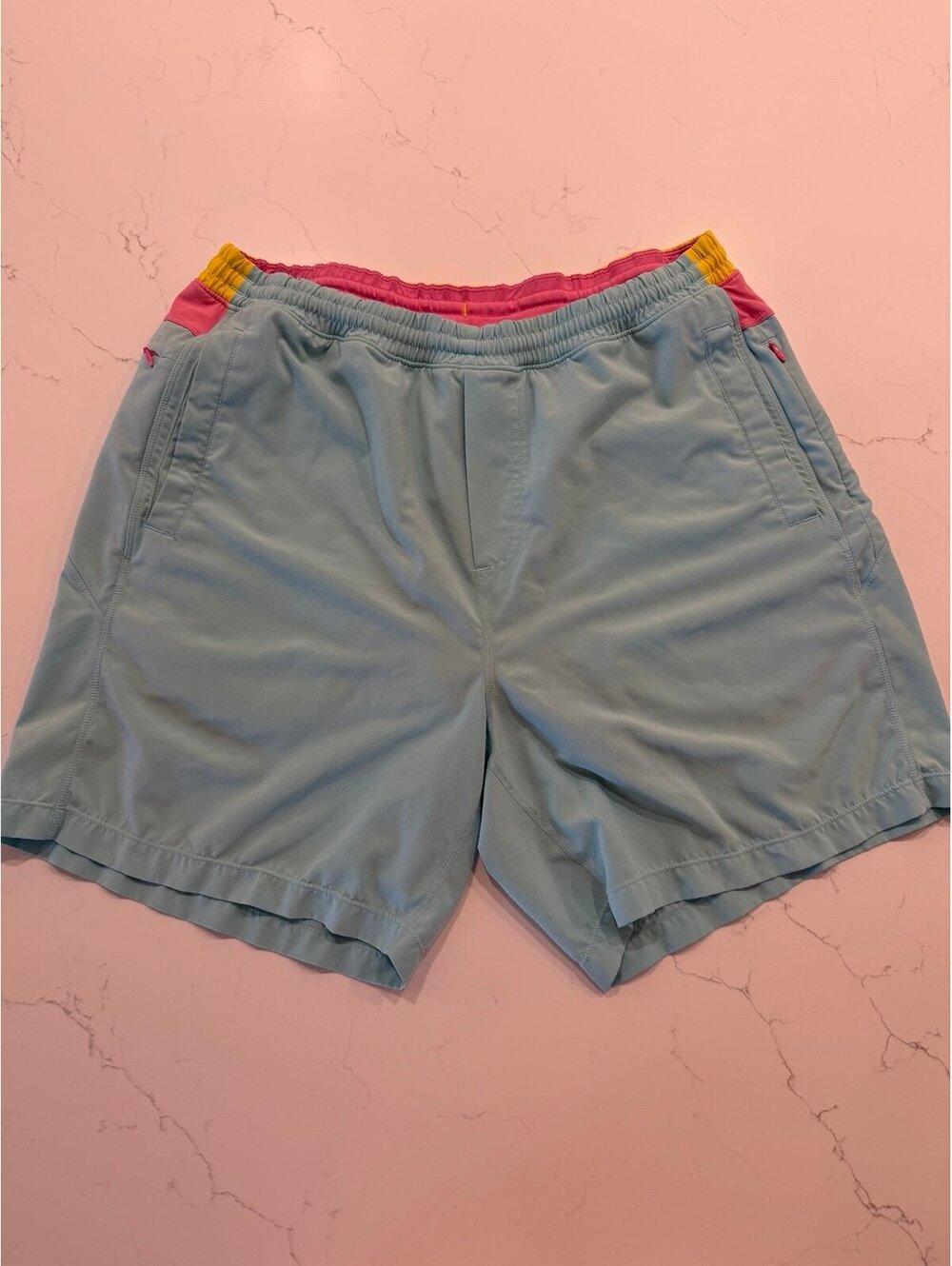 Birddogs Mens XXL Light Blue Pink Yellow Lined Athletic Gym Workout Shorts